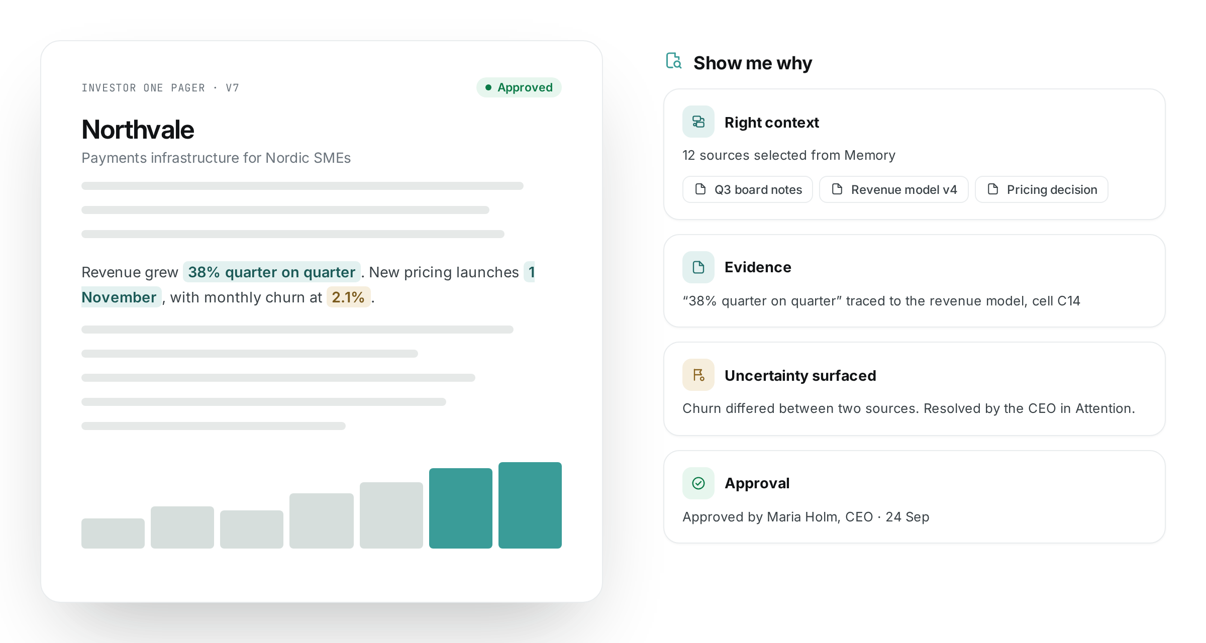 Work with sources, uncertainty and human review visible